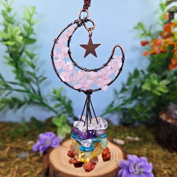 Handmade Rose Quartz Crystal Moon Décor #2 - Picture 1 of 3